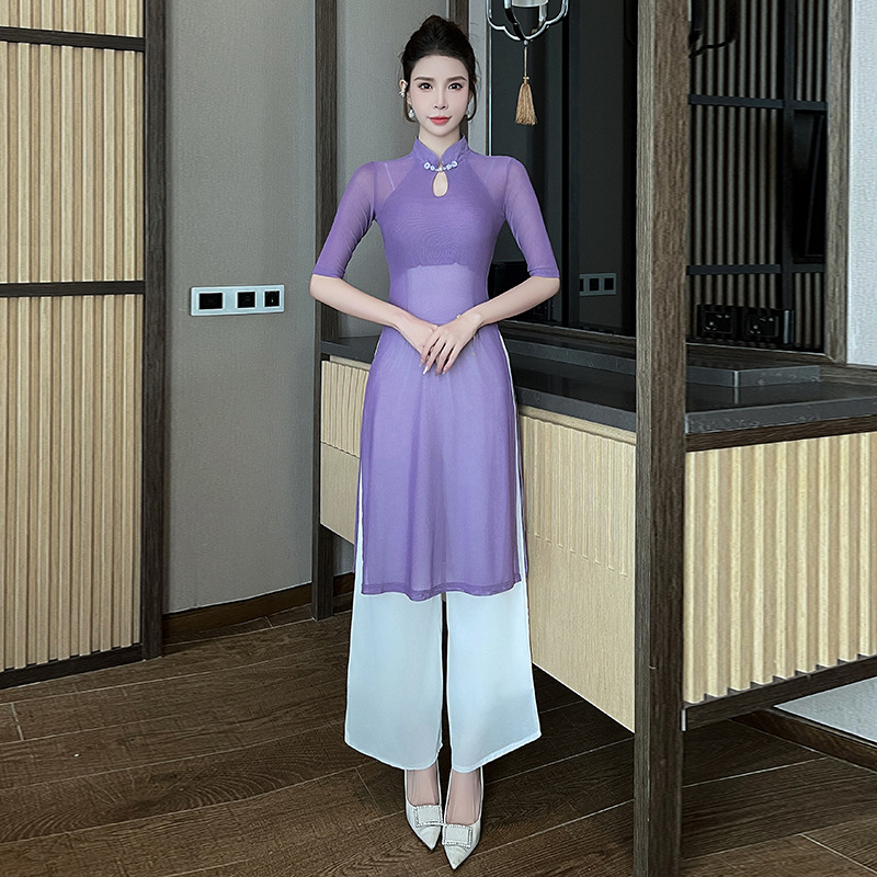 2024 Autumn and Winter New Improved Chinese Style Cheongsam Elegant Elegant Women's Suit Beautician Work Clothes 1387