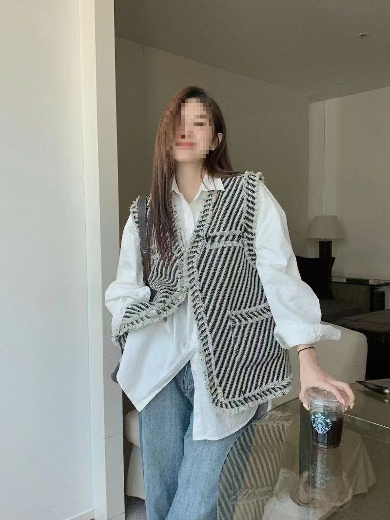 Tweed Style Vest for Women, Large Size, Loose, Slim, Fashionable, Versatile Vest for Women, Spring & Fall Outer Vest