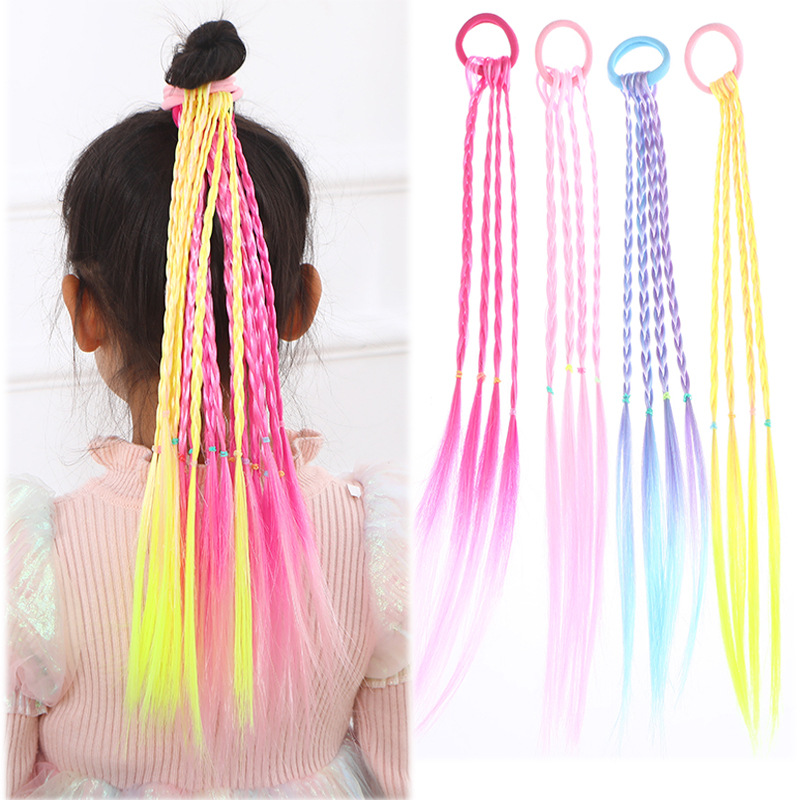 Кросс-борд поставка детский цветной парик коса высокий хвост парик грязная коса градиентные парики хвост