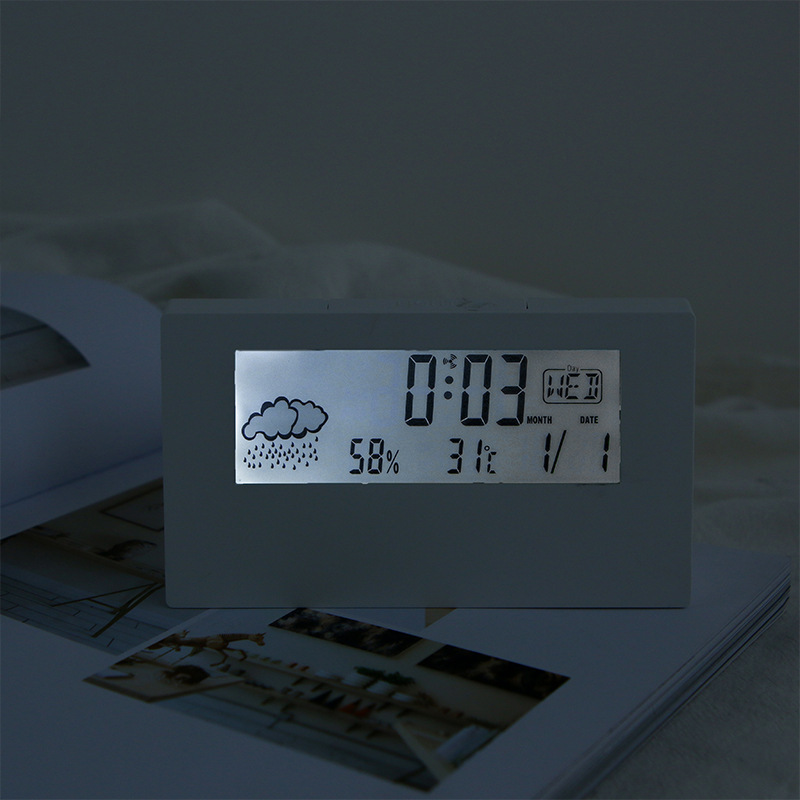 Cross-Border Recommended Temperature and Humidity Meter Clock Creative Weather Display Luminous Small Alarm Clock Ins Transparent Digital Alarm Clock