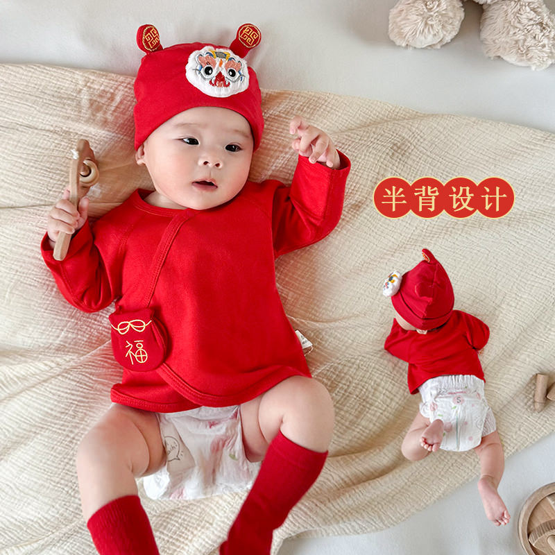 Новорожденный полубак из хлопка без косточек, топ для больших красных праздников для детей 0-2 года, одежда на полный месяц