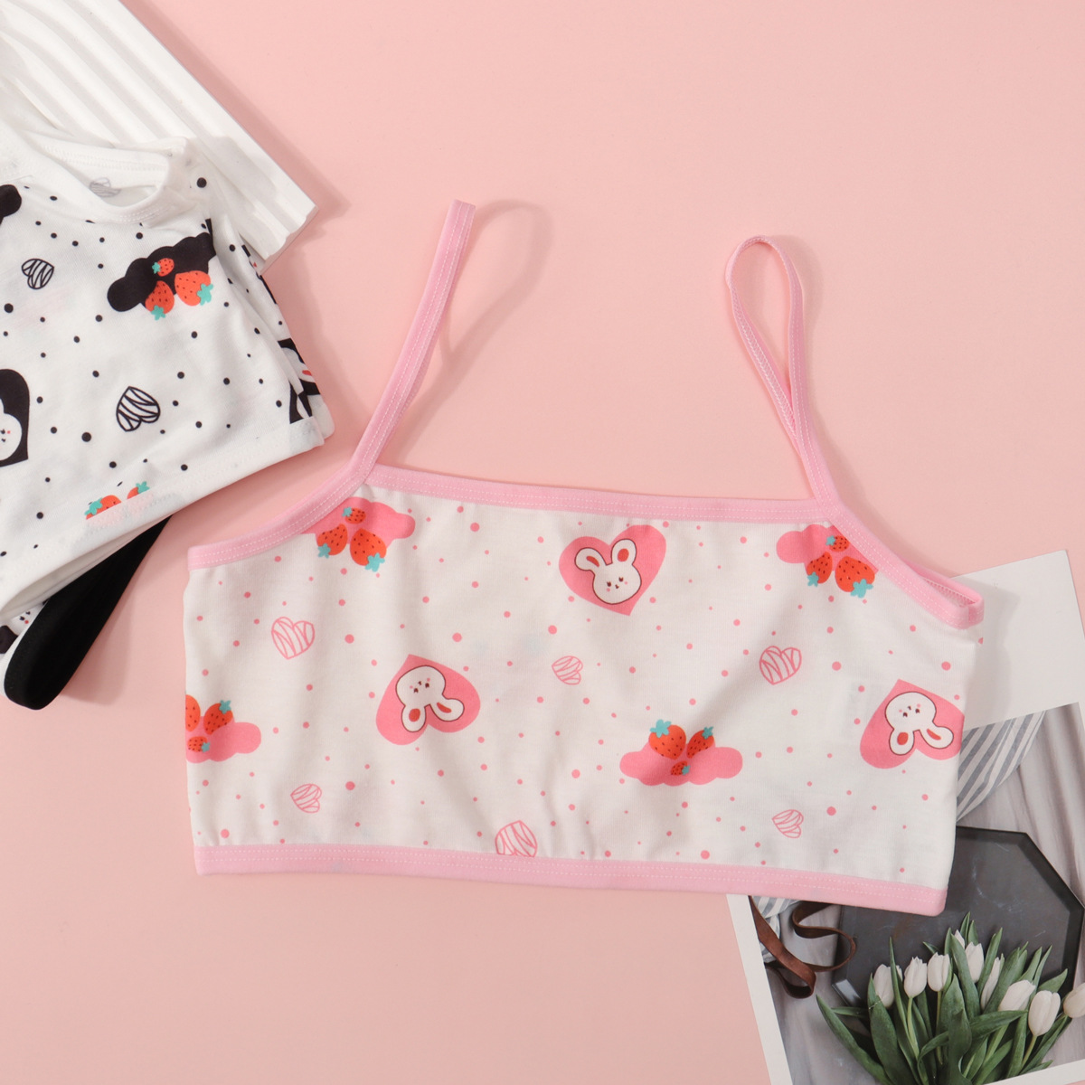 Girls' Polyester Cotton Sling Bra Girls' Developmental Small Vest for Primary School Students Tube Top Underwear for Junior High School Students and Junior High School Students