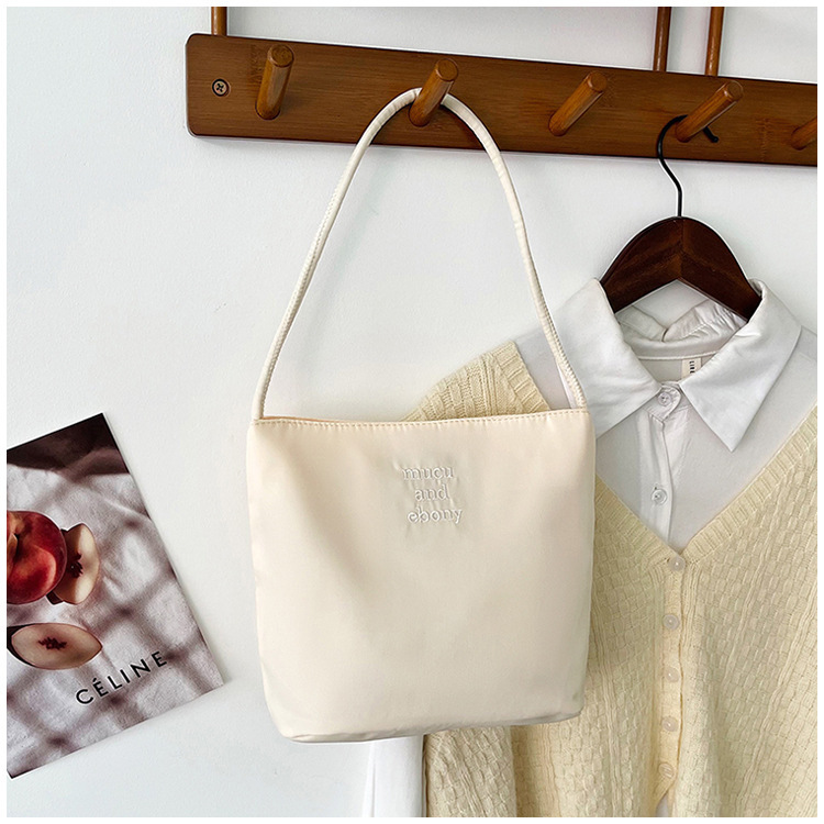 Korean Bucket Bag for Women, Simple Casual Versatile Handbag, Birthday Wedding Gift Nylon Underarm Gift Bag