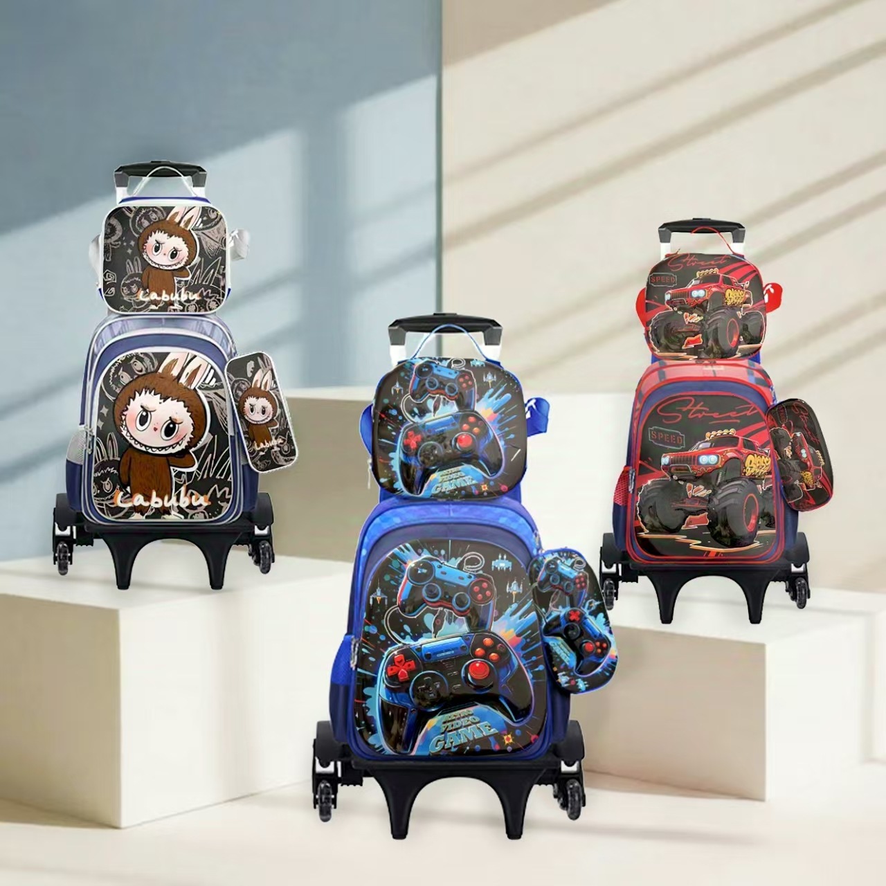 Factory Ready Stock Cross-Border Mermaid Three-Piece School Bag Set for Primary School Students in Grades 1-3-6, Can Be Fitted with a Trolley