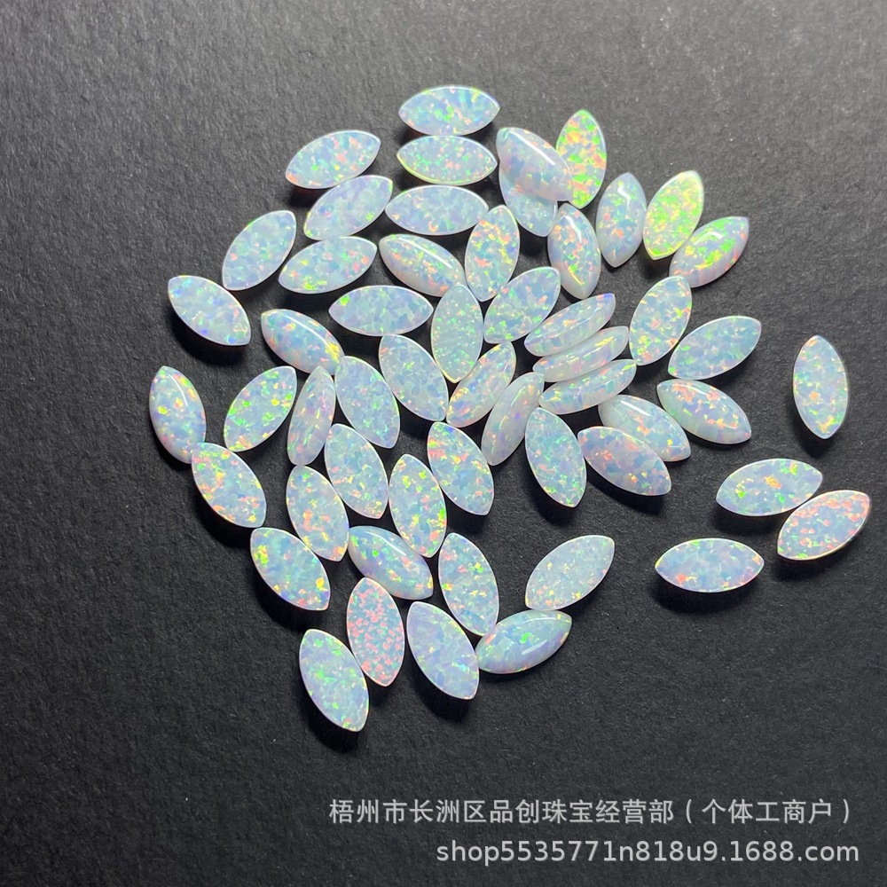 Оптовая продажа марquise синтетического опала камень для колец оп17 белый искусственный опал плоский камень