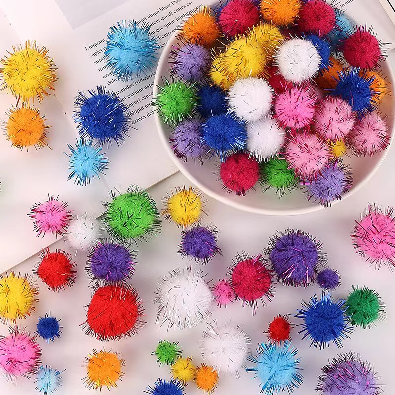 Cross-border 2cm Colorfulful Glitter Fur Ball Christmas Decoration Gold Plush Ball Kidsren's diy Handmade Clothing Accessories Batch