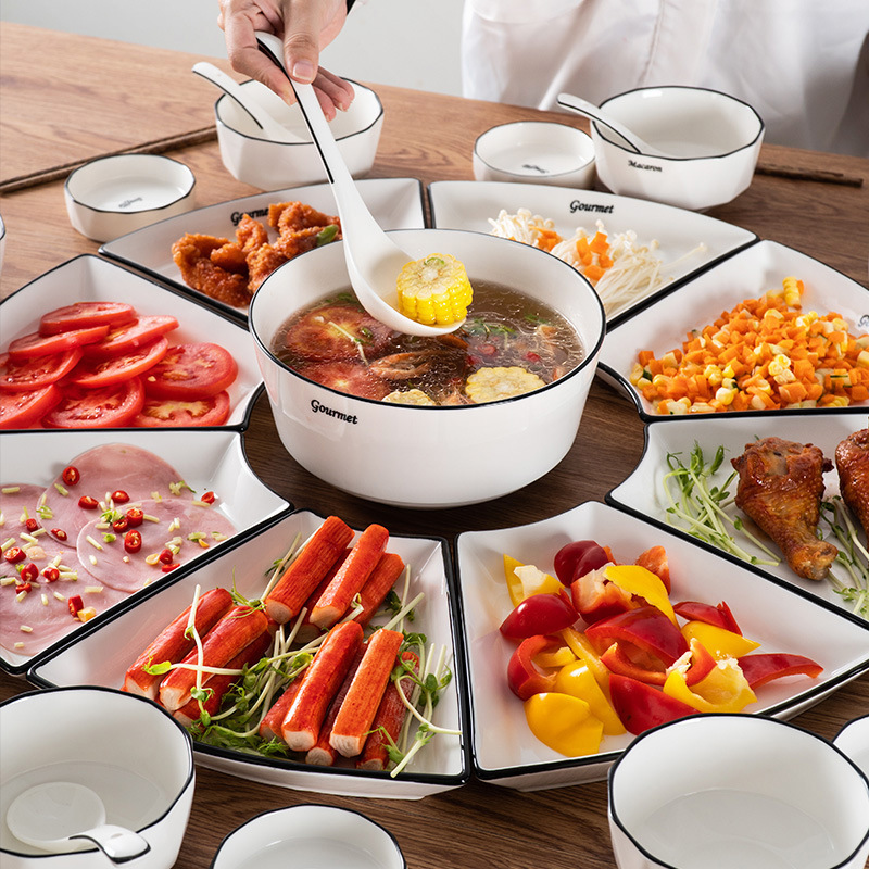 Chinese-Style Bowl and Plate Set, Household Tableware Set, Ceramic Bowls and Plates, Complete Set for Reunion Meals, Handmade Home Decor