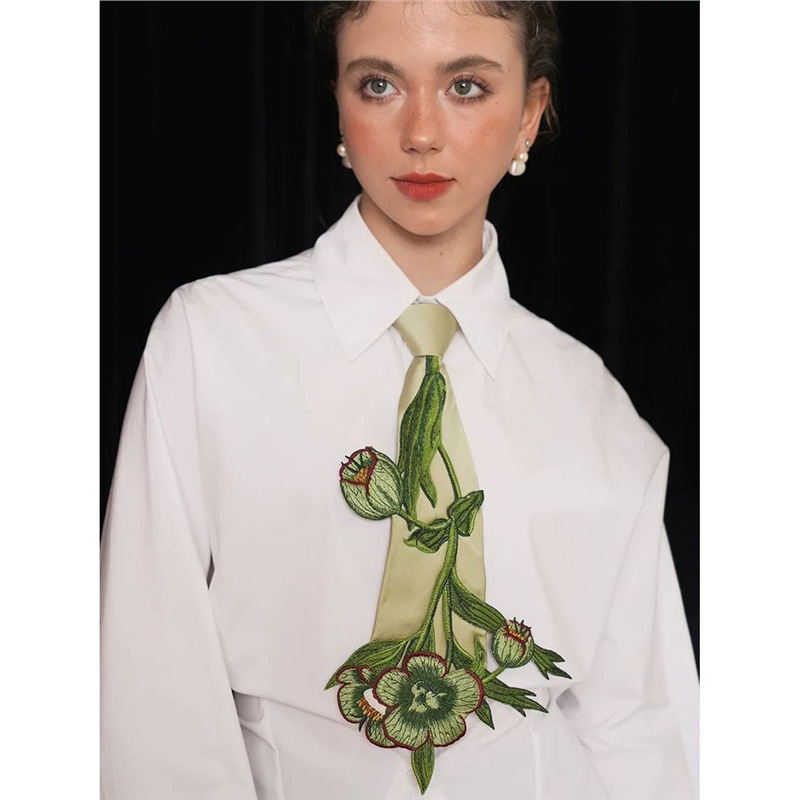 Heavy Embroidery Plant Tie Knot-Free Shirt Accessories Designer Niche Matchinging