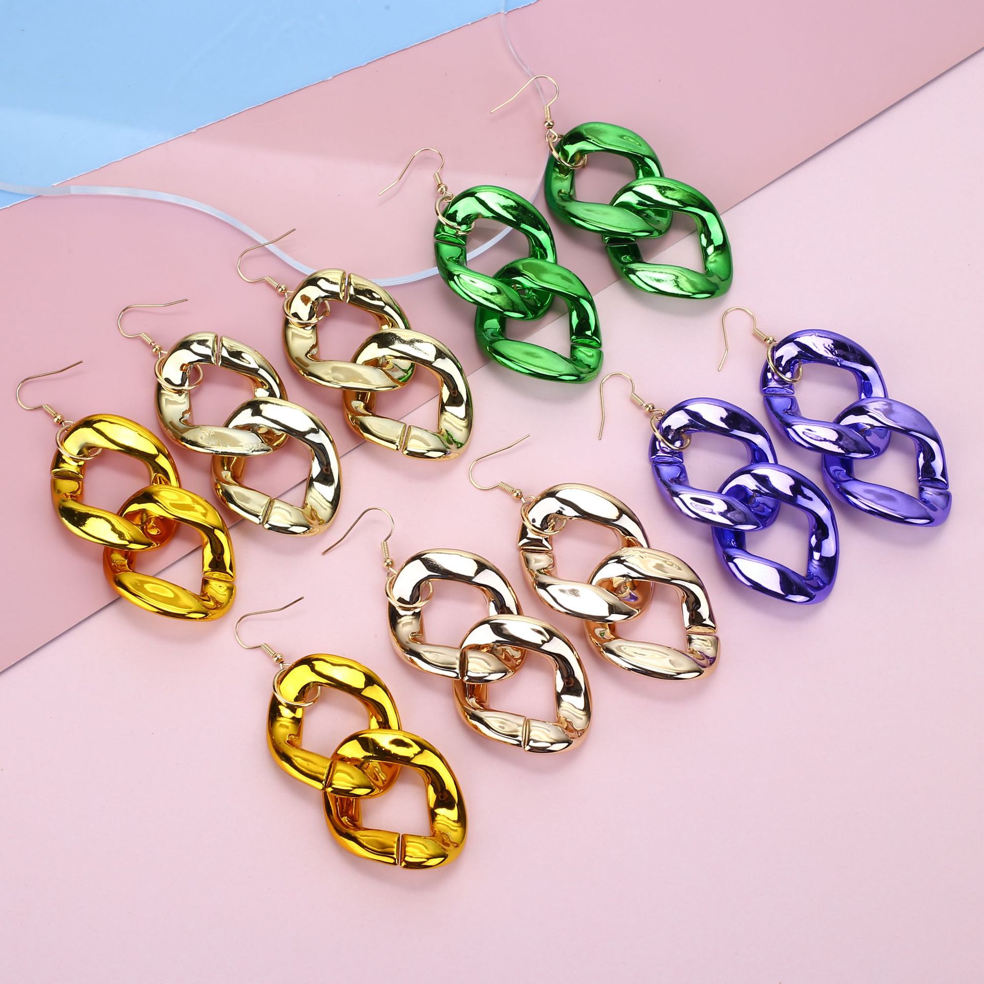 Cool Disco Harajuku Style Acrylic Rainbow Chain Earrings Japanese Style Colorful Elegant Candy Color Earrings for Women