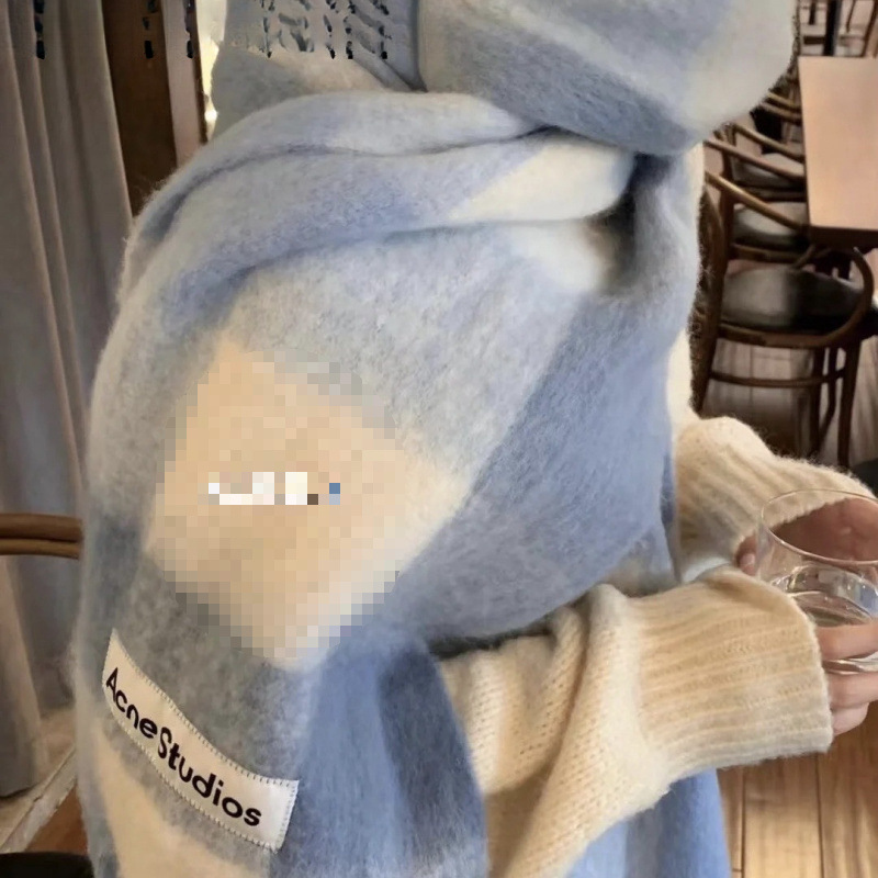 Новый осенне-зимний утолщенный теплый шарф в радужную клетку, европейский и американский стиль, петля пряжи, толстые кисточки, цветной шаль