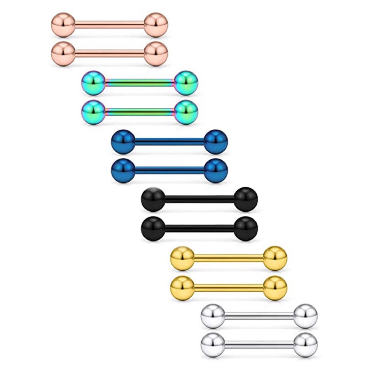 Cross-border Stainless Steel Double-headed Ball Tongue Nail Straight Barbell Ear Bone Nail Breast Nail Ear Bridge Earrings Human Body Piercing Jewelry