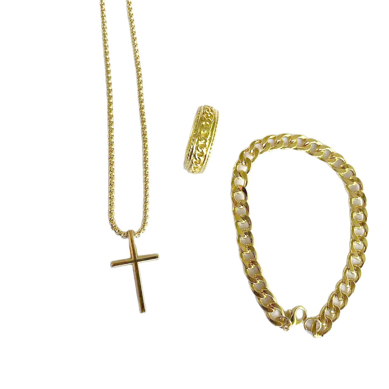 European and American Best-Selling Amazon Shein Temu New Cross Jewelry Chain Ring Bracelet Necklace 3 Sets