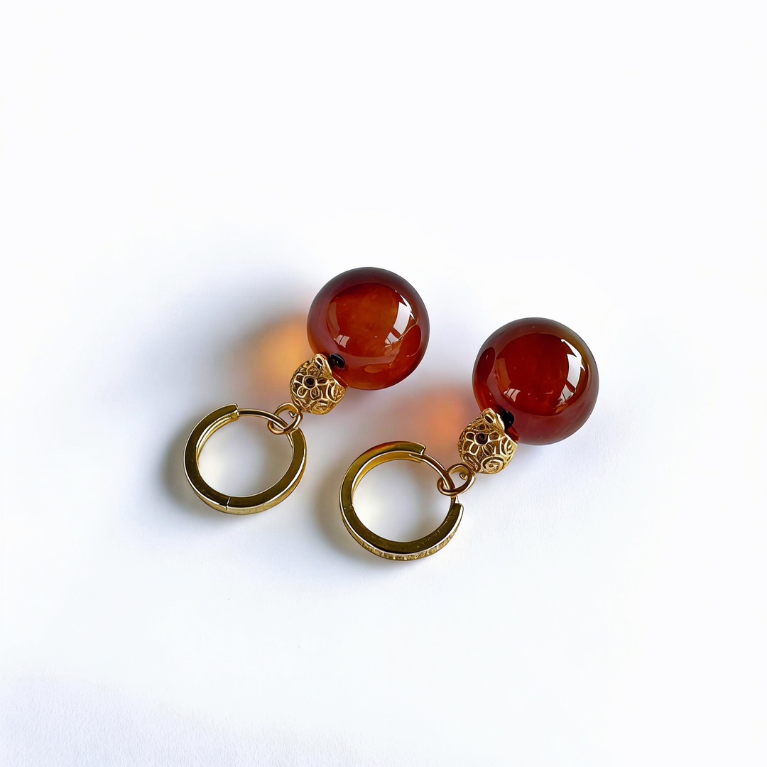 Gourd 14mm Mexican Red and Blue Amber S925 Silver Earrings 3A Water Purification High Quality Rare Variety