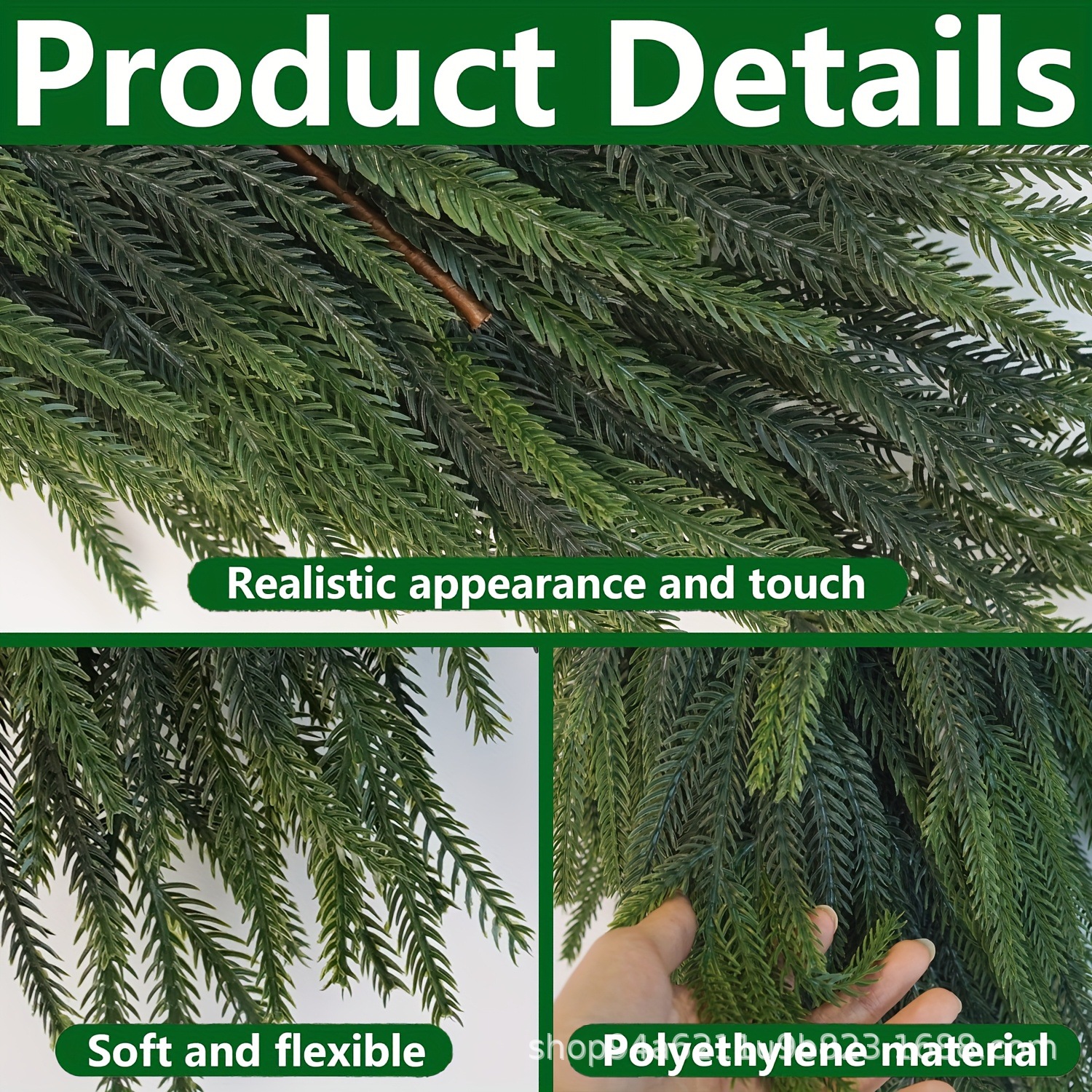 Cross-Border Norfolk Pine Needle Artificial Wall Hanging Amazon Christmas Green Plant Fake Flower Home Decoration Soft Glue