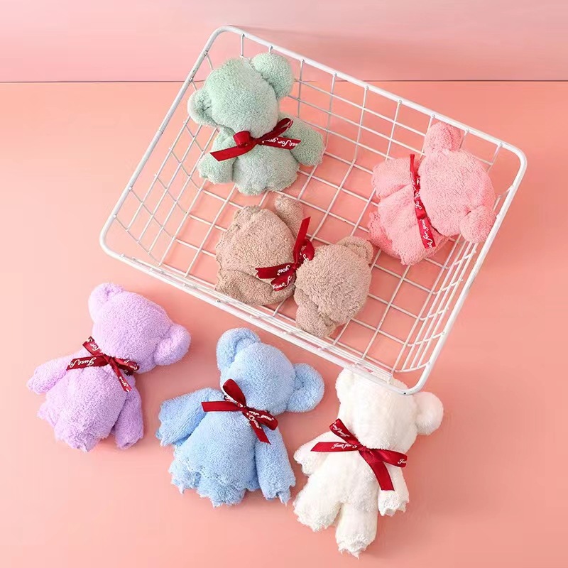 [Factory] coral velvet bear square towel birthday wedding return gift with hand gift opening gift bear towel