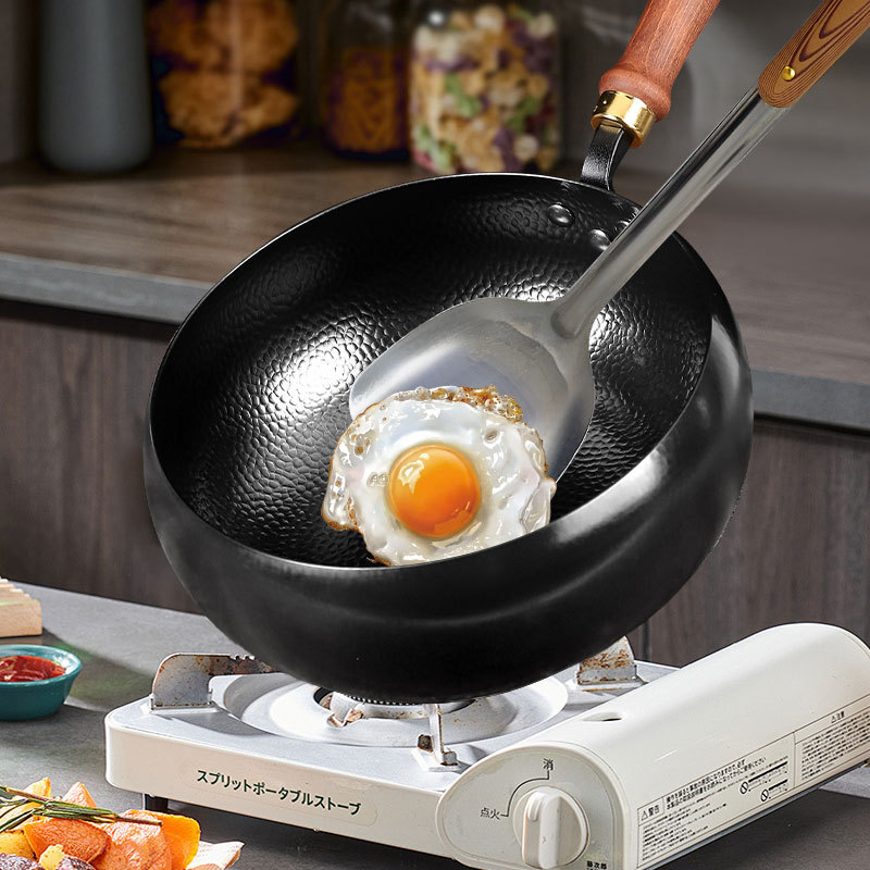 Traditional Large Belly Pot with Handmade Hammered Texture, Household Uncoated Iron Pot, Mini Single-Serving Small Frying Pan, Ready to Use