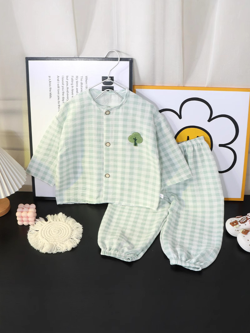 Boys and Girls Cloud Cotton Home Clothes Set Summer Cardigan Cartoon Kidsren's Pajamas Tops Pants Spring & Fall Two-Piece Set