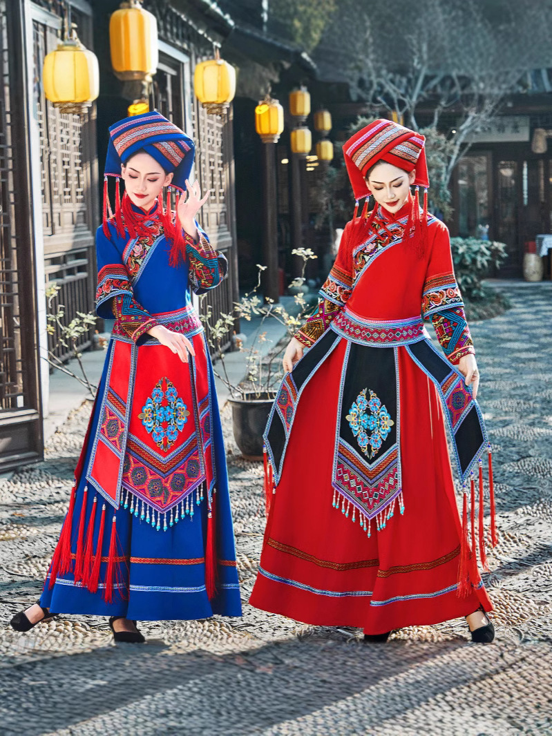 Guangxi Zhuang Ethnic Costume Women's Traditional Clothing Ethnic Style Dress Children's Day Adult Spring New March 3 Clothing