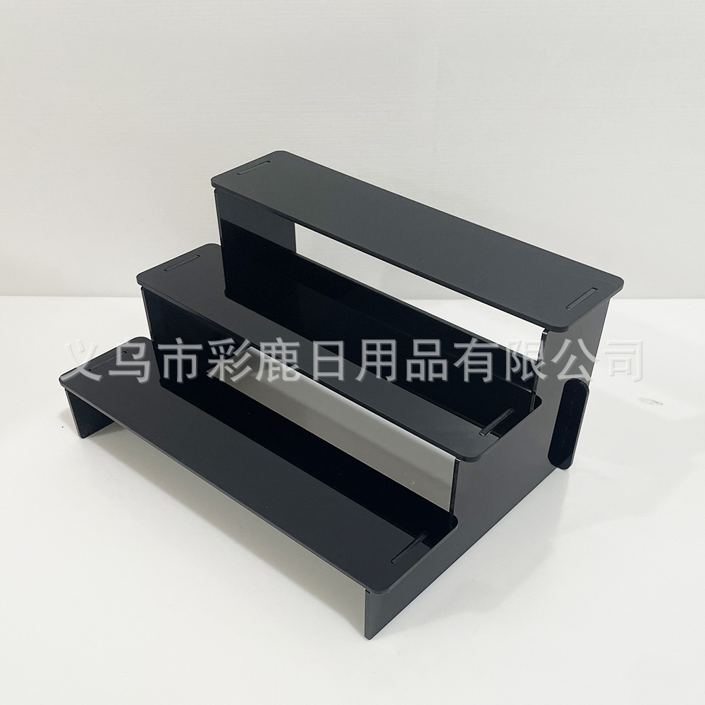 Colorful Three-Layer Storage Rack, Black Multi-Layer Stepped Display Rack, Bubble Mart Figurine Desktop Cosmetics Organizer