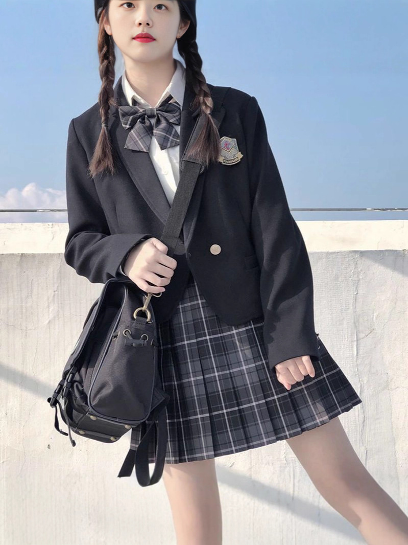 Original Jk Uniform Plaid Skirt Women's Blazer Black Suit Japanese School Style Student Outfit