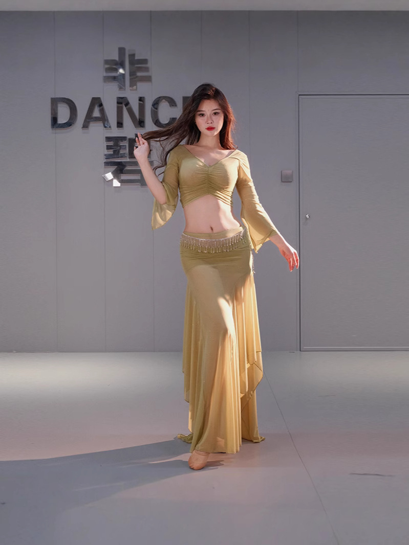 Belly Dance Practice Dress New suit Sexy Mesh Oriental Dance Dress Dress Long Dress Elegant Lotus Leaf 2025