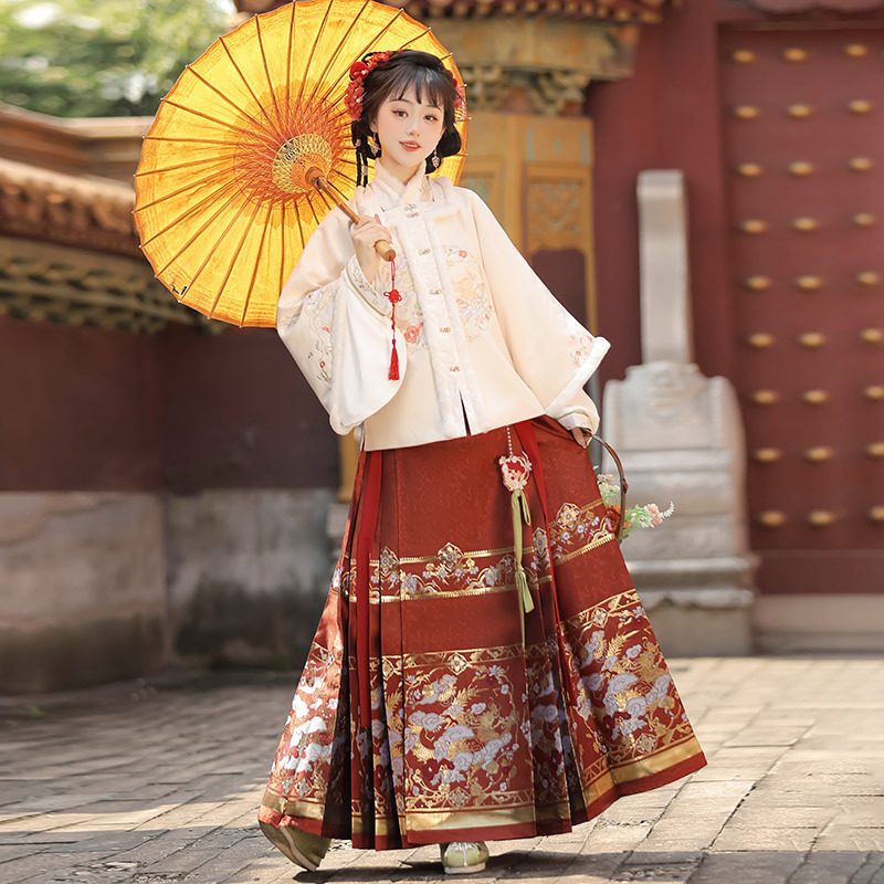 Оригинальный Руйлонг Инчунь ханфу женский китайский стиль улучшенный хан элемент воротник пальто юбка с лошадиной лицом комплект 8861