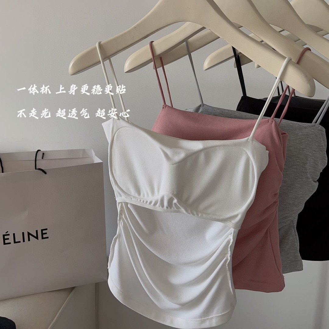 Korean Society All-match bra Thin Shoulder Small Sling New Style Chest Pad One-piece Strapless Slim-fit Pleated Bottoming Vest for Women