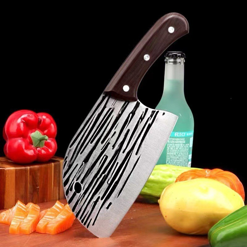 Internet Celebrous Explosive Striped Hammer Handmade Forged Slicing Knife Multifunctional Dual-purpose Fish Head Knife Sharp Kitchen Meat Knife