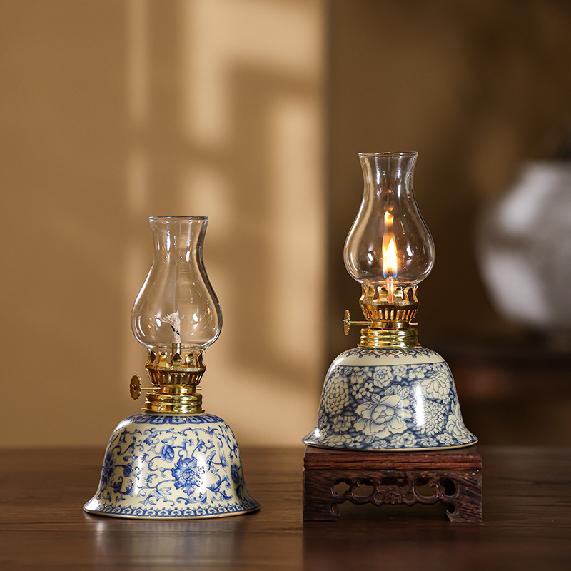 Фабричная лампа с цветами, ретро керосиновая лампа, керамическая масляная лампа, новая настольная лампа для учебы