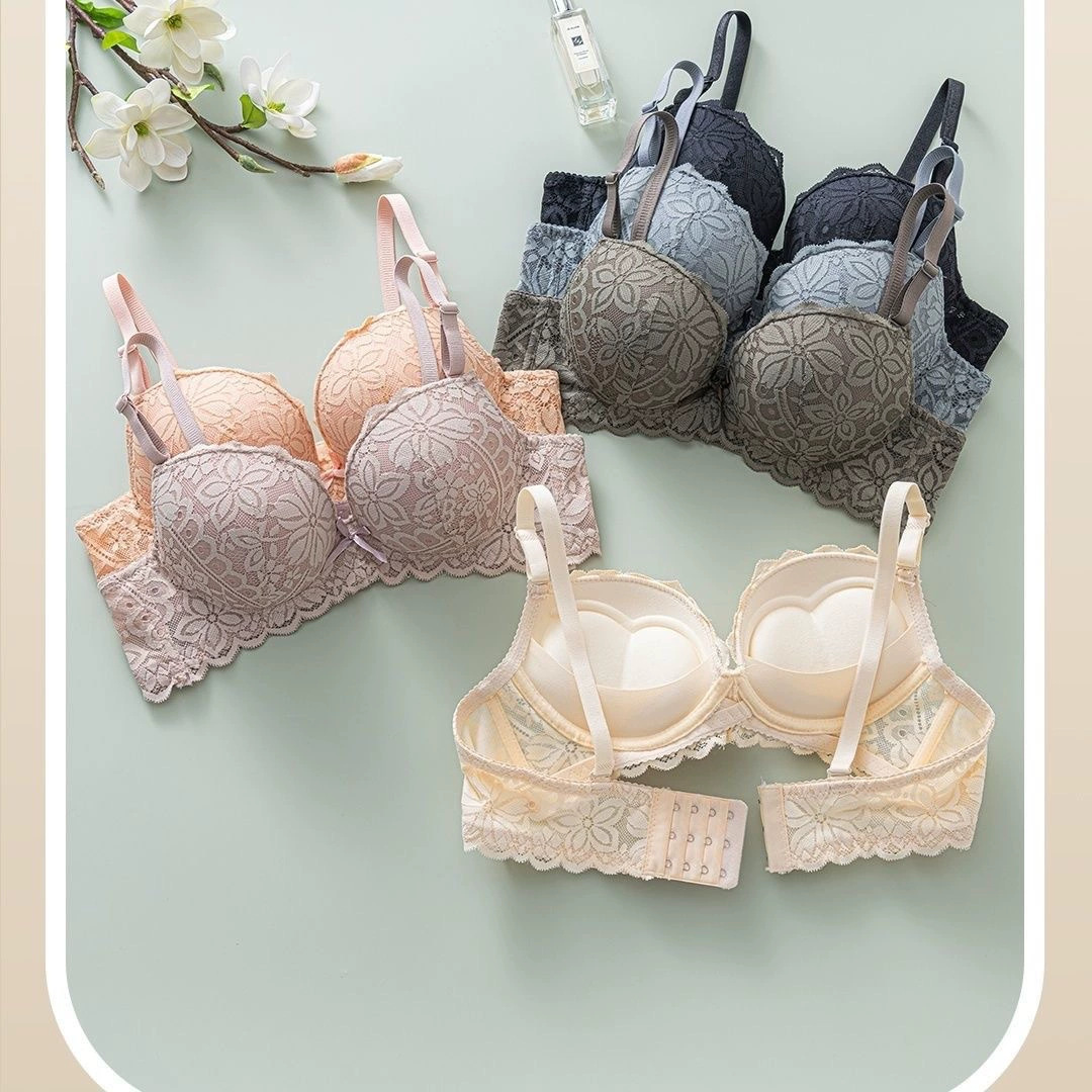 Foreign Trade Cross-Border Lace Sexy Thin Bra Small Breast Push-Up with Steel Ring Adjustable Breast-Retracting Women's Underwear