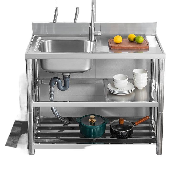 Thickened stainless steel wash basin household sink double sink kitchen sink table top integrated sink with bracket