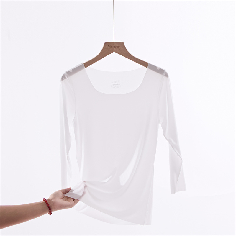 Liquid Foundation Three-Quarter Sleeve Invisible Anti-Exposure Base Shirt Round Neck Hanfu Inner Ultra-Thin Invisible Base Shirt Anti-See-Through Shirt