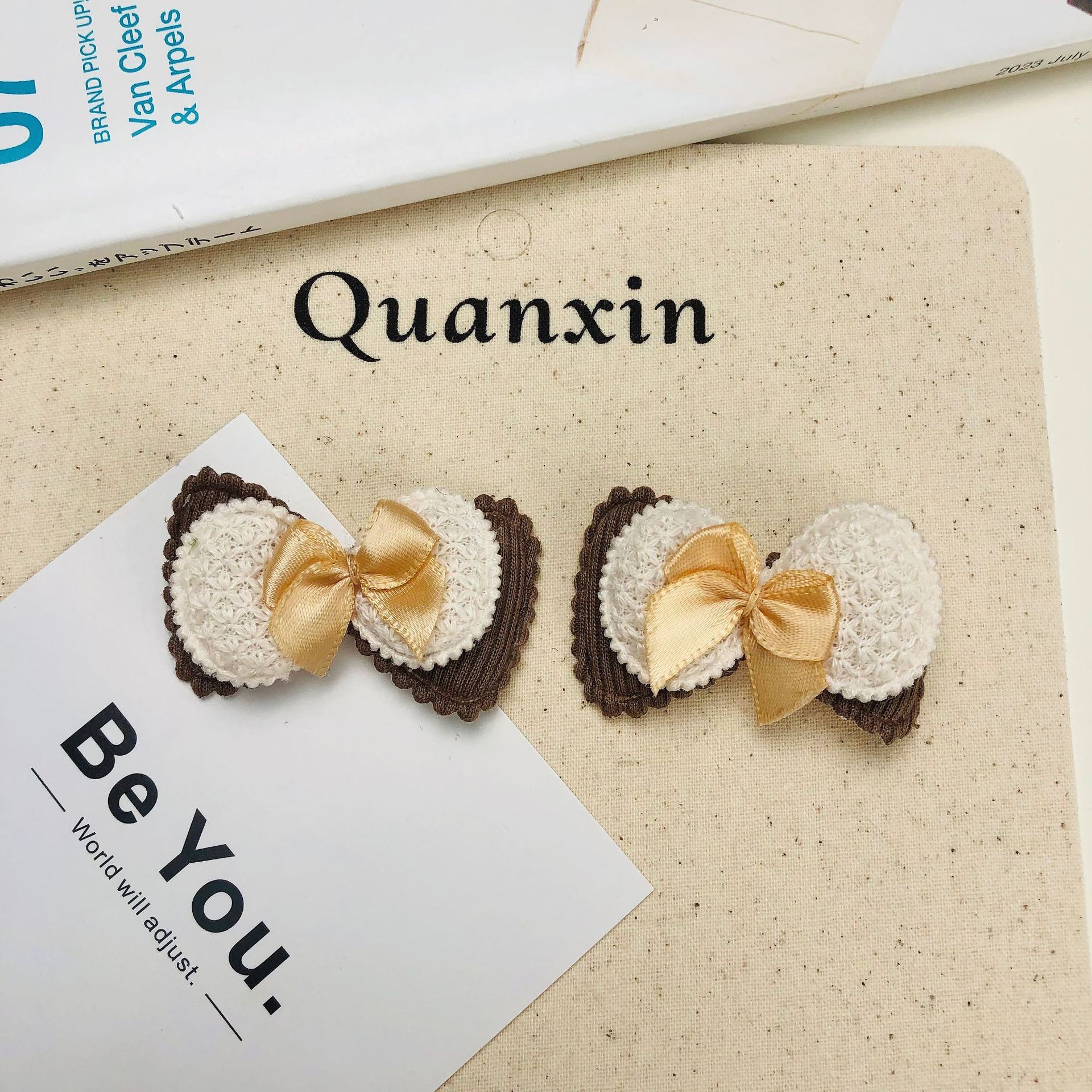 New Milk Coffee Color Fabric Bow Accessories Fabric Patch Children's Hair Accessories Hairpin Clothing Materials DIY Jewelry Accessories