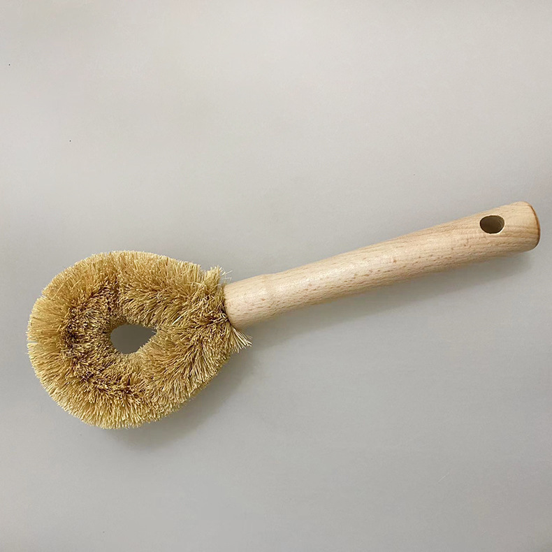 Household Coconut Palm Brush Wooden Handle Non-Stick Oil Pot and Bowl Brush Manufacturer Ready-Made Kitchen Cleaning Utensils Stove Cleaning Brush