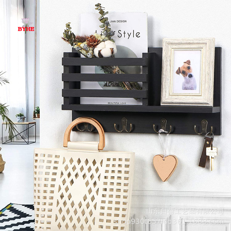 Wall-mounted Wall Storage Rack Wall Decoration Pendant Wooden Storage Rack Home Wall Wooden Mail Key Rack