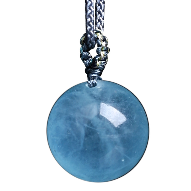 Jingyao Natural Brazilian Old Mine Aquamarine Pendant High Ice Grade Small Bulb Blue Crystal Ball Necklace Ox Nose Hole