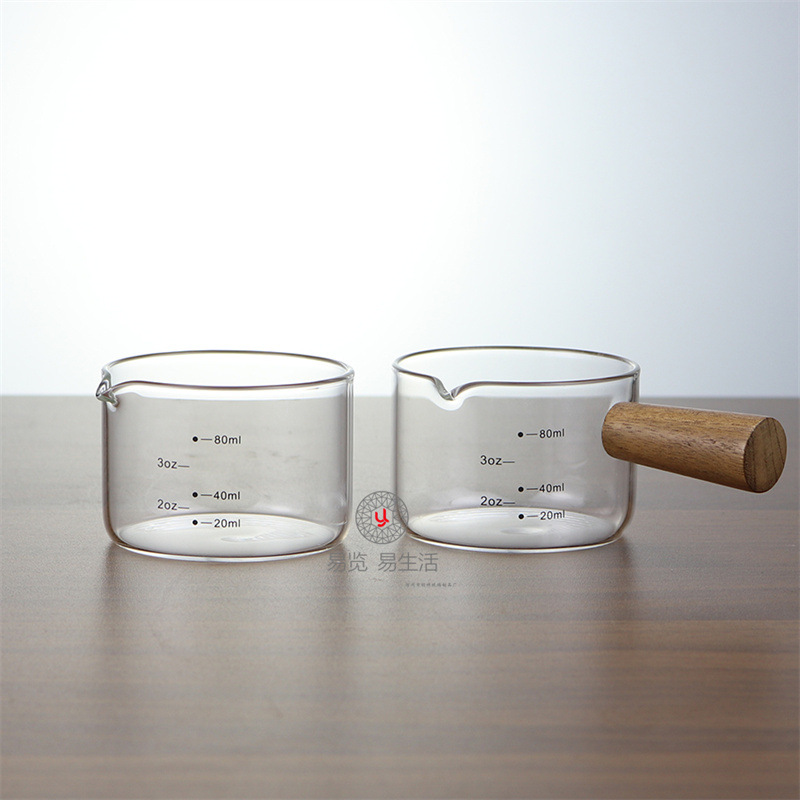 Стеклянный деревянный поручень с масштабом, маленькая молочная чашка, итальянская эспрессо чашка, прозрачная маленькая молочная банка, одноразовая мерная чашка