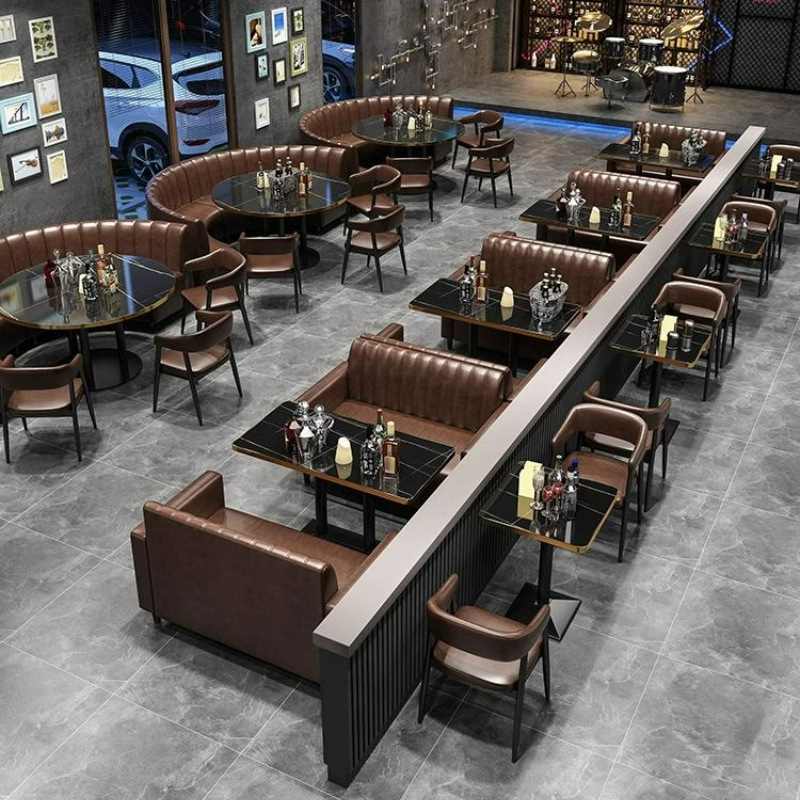 Retro Style Bar Booth Table and Chairs Western Restaurant Cafe Ktv Dining Table and Chairs Industrial Style Table and Sofa