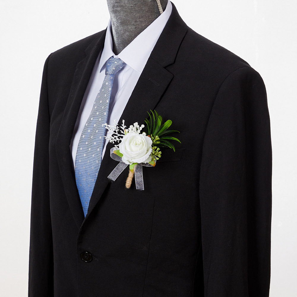European style bridegroom best man corsage wedding white rose artificial flower brooch wedding bridesmaid high-class wrist flower
