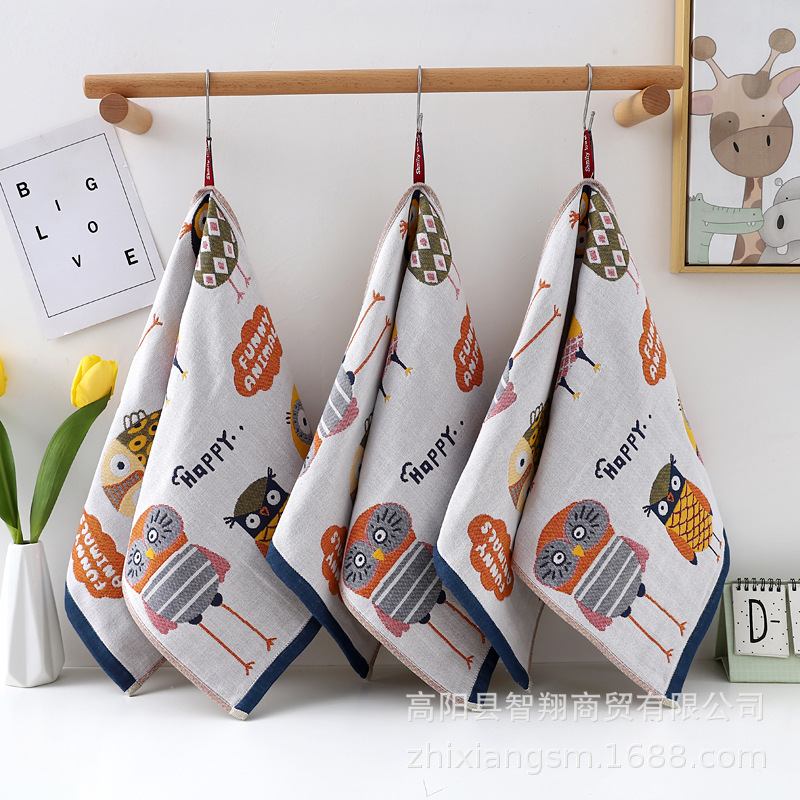 Zhiyang Towel Four-Layer Jacquard Vic Bear Horse Gauze Cotton Face Towel Soft Absorbent Face Towel Factory Price Wholesale