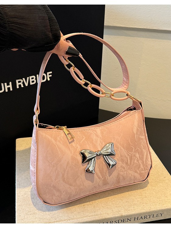 Korean Style Underarm Bag for Women, New Sweet and Stylish Shoulder Bag, Internet Celebrity Hot Style, Fashionable Bow Chain Women's Bag