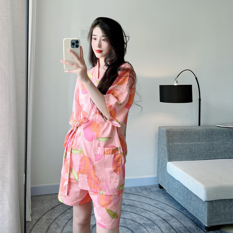 Japanese-Style Sauna Suit for Women with Chest Pads, Pure Cotton, Stylish High-End Sauna Suit, All-Cotton Kimono Cardigan for Bathhouse Spa