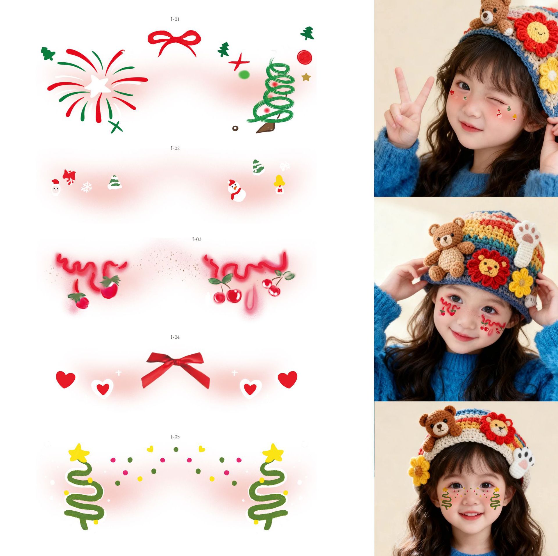 Christmas Face Stickers Cartoon Tree Performance Activities Water Transfer Tattoo Stickers Sprinkled with Colorfulful Bells and Snowflakes Holiday Stickers