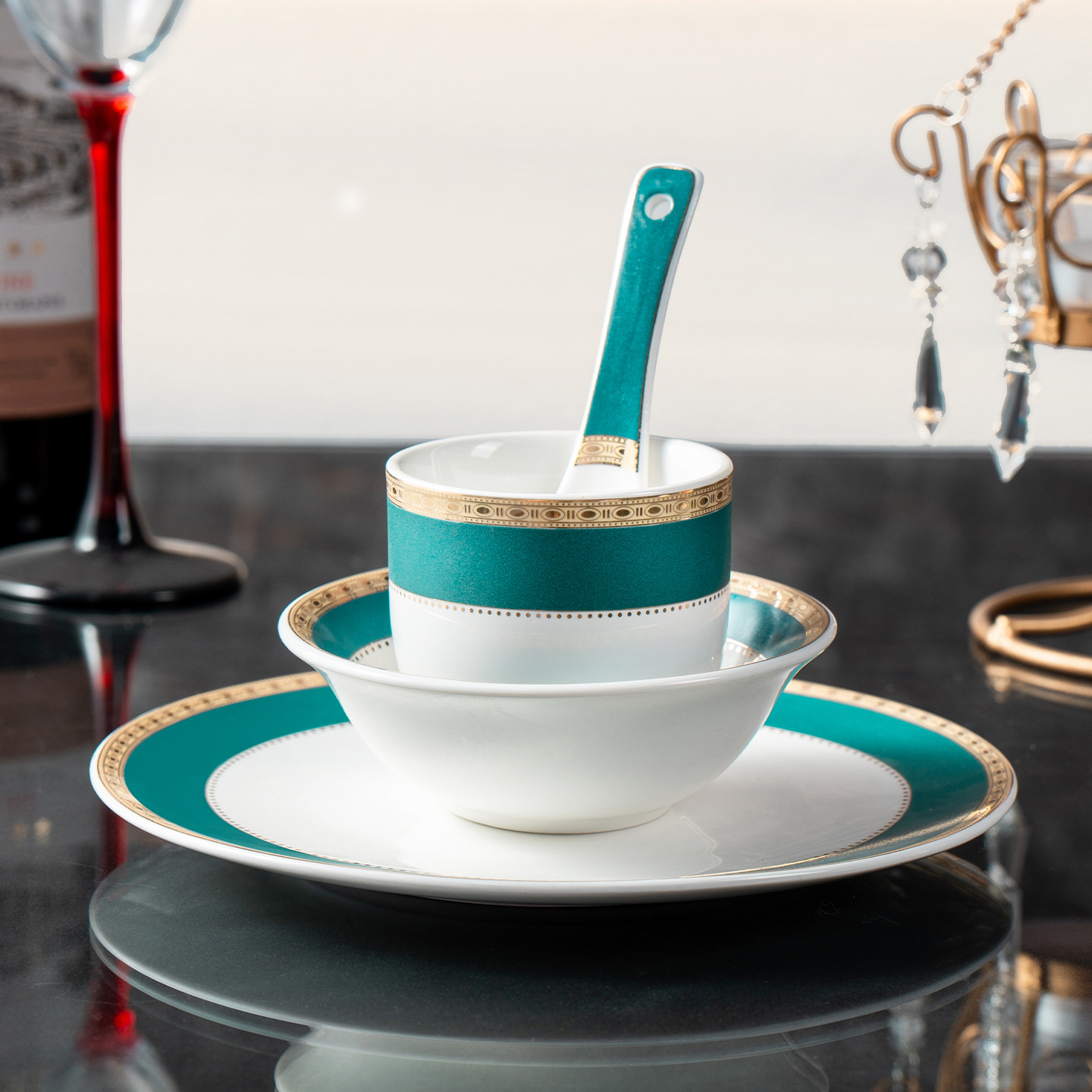 Chinese Restaurant Hotel Supplies Ceramic Bowls and Plates Set Restaurant Hotel Tableware Four-Piece Set Production