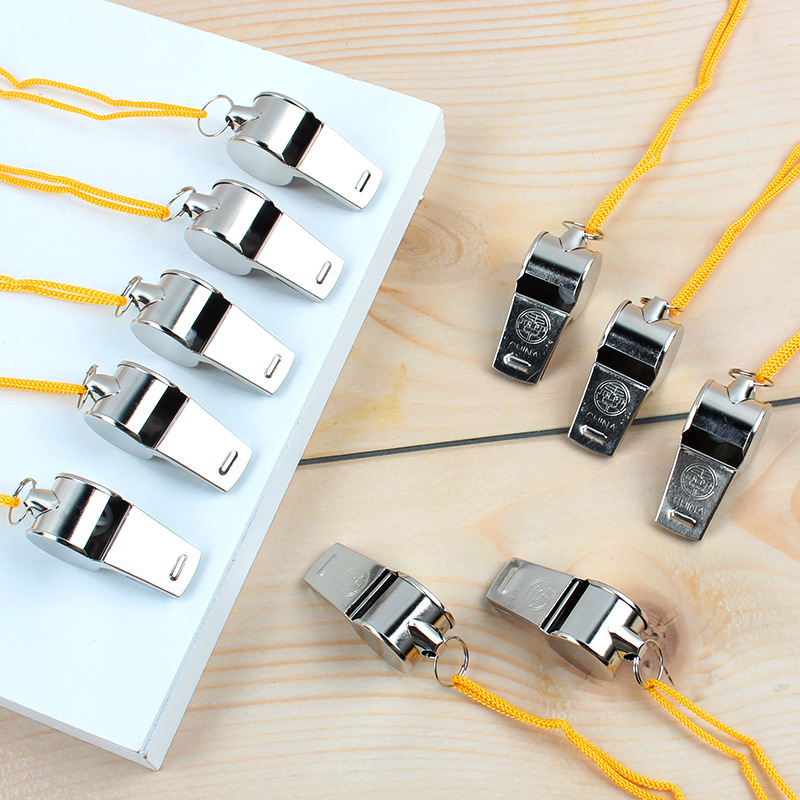 Lanyard metal whistle coach referee whistle for help family Side Sports games stainless steel whistle wholesale