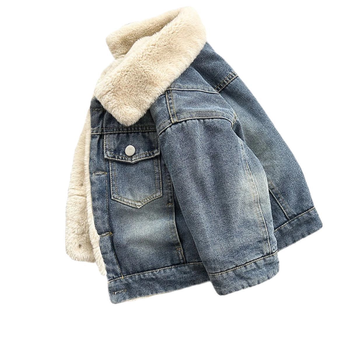 Children's Denim Jacket Fleece-Lined and Thickeneded 2025 New Kidsren's Clothing Baby Autumn and Winter Boys' Clothes Winter Boys' Winter Clothes