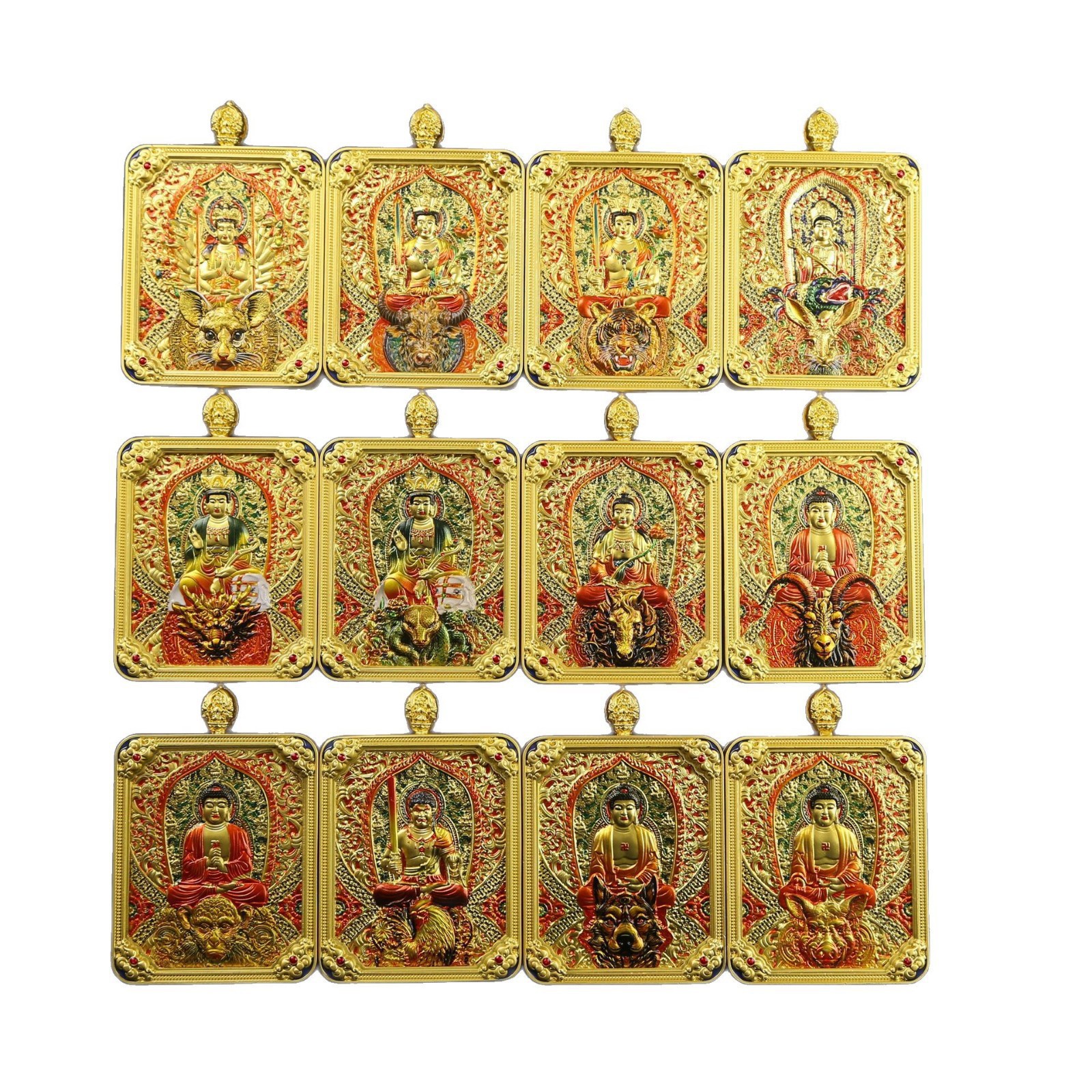 Xizang Hand-Painted Thangka Zodiac Animal Guardian Deity Pendant Necklace with Eight Guardian Deities and Five Gods of Wealth Rope