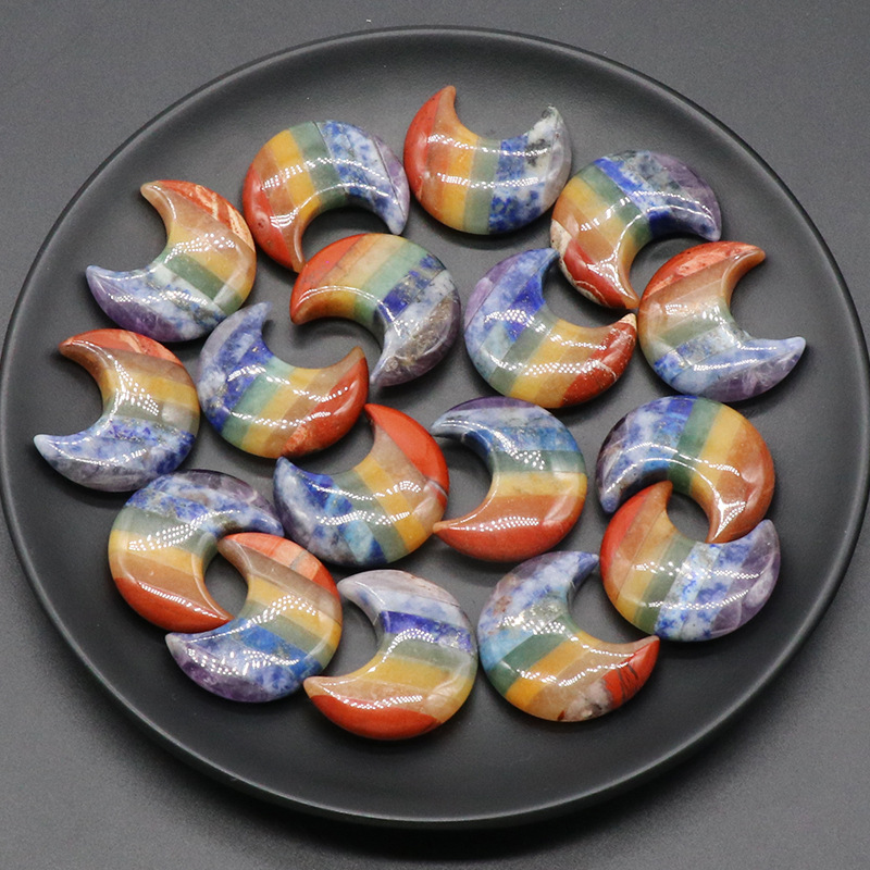 1223-Colorful Stone Moon Natural Crystal Stone Spliced ​​30Mm Moon Chakra Stone Small Ornaments Wholesale
