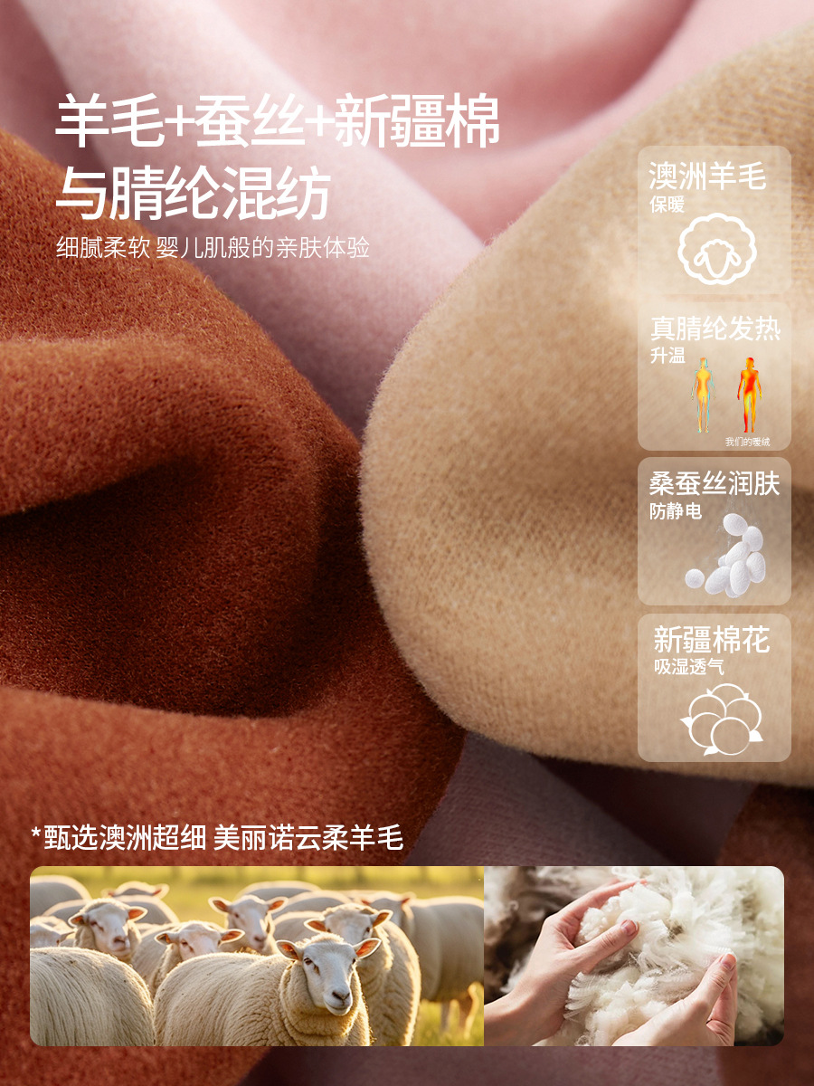 Thickened Turtleneck Wool and Silk Thermal Underwear for Women, Fleece-Lined Base Layer Top, Warm and Heat-Generating Inner Wear for Women in Winter