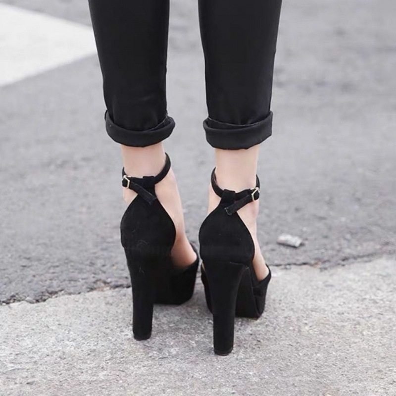 One-Line Buckle Waterproof Platform High Heels Autum 2025 New Women's Pointed Toe Versatile Black Nightclub Catwalk 10 Thick Heels